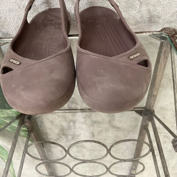 Crocs Olivia Flats Womens size 7 Taupe Slip On Shoes Slingback Travel Bling - Picture 3 of 10